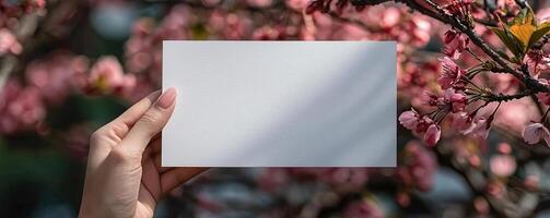 a etsy listing image displaying a 5x7inch blank white page being held by a womans hand ,in the sakura style of handcrafted designs photo