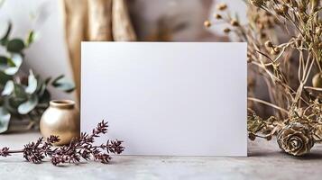 4x9 in blank, white wedding menu card mockup photo