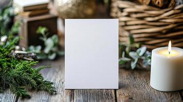 4x9 in blank, white wedding menu card mockup photo