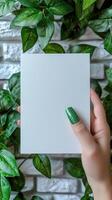 a etsy listing image displaying a 5x7inch blank white page being held by a womans hand ,in the sakura style of handcrafted designs photo