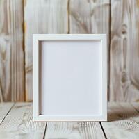 shabby chic picture frame against a wooden background. photo