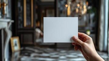 a photo of hand holding a postcard the postcards orientation is vertical and blank
