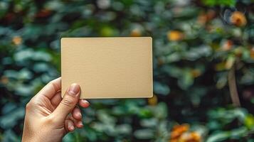 a photo of hand holding a postcard the postcards orientation is vertical and blank