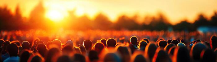 A vibrant crowd silhouetted against a sunset, capturing the essence of community and togetherness in a picturesque outdoor setting. photo