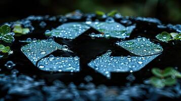 recycling symbol made of water drops on a blue background photo