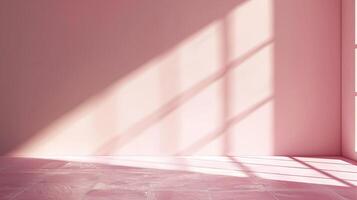 Pink room with sunlight shining through the window photo