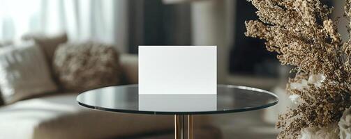 5x7 white card mockup on a round glass table photo