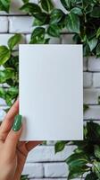 a etsy listing image displaying a 5x7inch blank white page being held by a womans hand ,in the sakura style of handcrafted designs photo