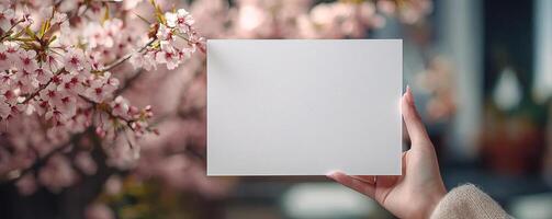 a etsy listing image displaying a 5x7inch blank white page being held by a womans hand ,in the sakura style of handcrafted designs photo