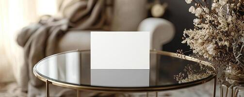 5x7 white card mockup on a round glass table photo