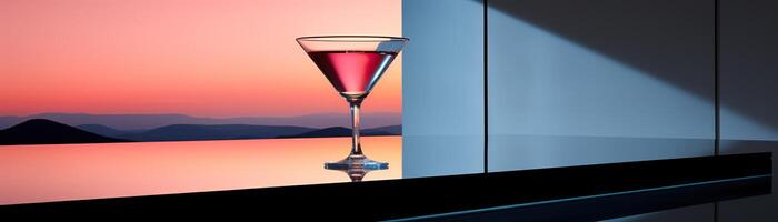 Martini on the edge of infinity pool overlooking mountains at sunset photo