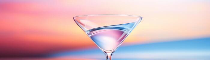 Martini glass with a twist against a blue and pink gradient background. photo
