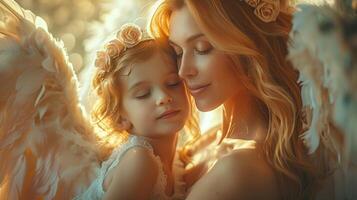 An illustration of a mother and daughter with angel wings photo