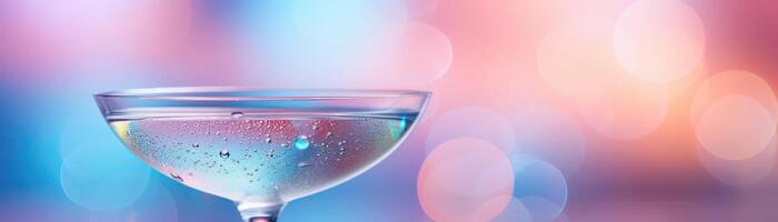 A half-full champagne glass with a colorful blurred background. photo