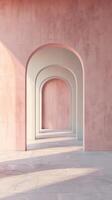 Pink arched hallway with a tiled floor photo