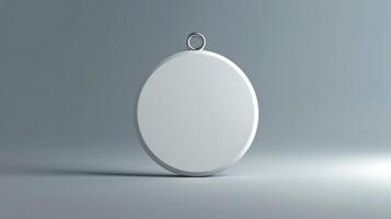 Minimalist blank round ornament with a loop on top, placed on a smooth gradient background. Ideal for mockups and design templates. photo