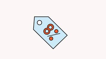 Blue tag with orange circles and a line, suitable for graphic design projects, product labels, or promotional materials with a modern look. video