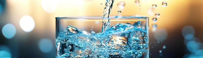 A dynamic moment captured with tonic being poured into the gin, bubbles swirling around, against a clean, light backdrop, wide space on the side for advertising copy photo