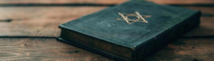 Close-up of an old witch's spell book, mystical and dark, editorial photography, empty space for text on left photo