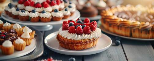 Assorted festive Father's Day baked goods with themed decorations, delightful yummies, editorial photography, empty copy space on the right photo