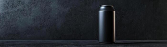 A minimalist composition of a craft beer can, clean lines against a dark, textured backdrop, panoramic space above for copy photo