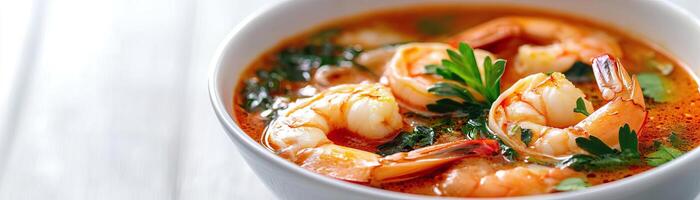 Delicious shrimp dish served in a bowl, garnished with herbs and spices, perfect for seafood lovers and culinary enthusiasts. photo