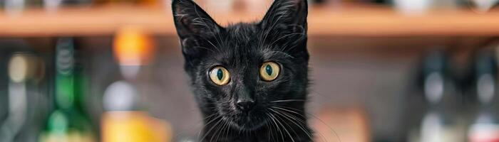 Close-up of black cats with arched backs, creating a chilling background, editorial photography, empty space for text on left photo