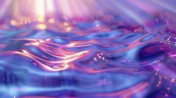 Abstract image featuring colorful liquid waves in vibrant pink, purple, and blue tones. Soft, radiant light in the background. photo