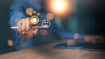 Male consumers opinion, and rated their satisfaction ,rate and review them online,Assessment of quality and satisfaction with services and products,showing feedback from customers ,excellent survey photo