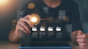 Accountant showing office document auditing concept ,plan review process and assess correctness ,Management of important document storage of organization ,document system ,accountant Audit documents photo