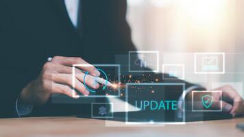 Software upgrade and update concept, Optimization in the new version and improve security, hardware upgrade technology always up to date, Downloading and installing technology photo