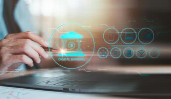 Bank finance business connection concept ,Money and Investment Management ,payment security ,internet transaction network information technology ,Using online banking on application ,online payment photo