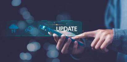 Software upgrade and update concept, Optimization in the new version and improve security, hardware upgrade technology always up to date, Downloading and installing technology photo