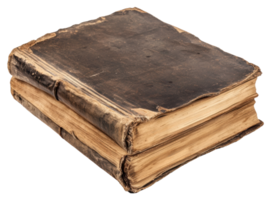 Old leather-bound book with worn edges and spine, cut out - stock . png