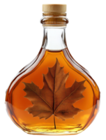 Maple leaf bottle containing syrup from Canada, cut out - stock . png