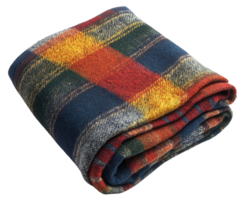 Cozy plaid blanket folded on a table, cut out - stock . png