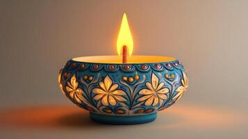 Diwali diya lamp decorated casting warm yellow glow on a gradient background. Dussehra celebration photo