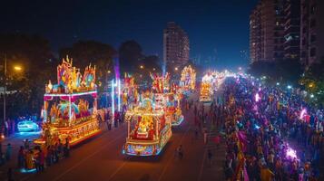 Dussehra procession, colorful floats and cultural performances, celebrating with joy and enthusiasm photo