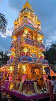 Dussehra procession, colorful floats and cultural performances, celebrating Diwali. Vertical banner photo