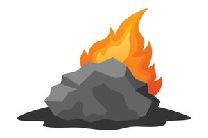 Rock emitting flames and smoke, creating a dramatic scene of fire and natural elements in contrast flat illustration on white background. vector