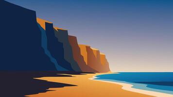 Beach adjacent to a towering cliff, showcasing the contrast between sand and rocky terrain flat illustration vector