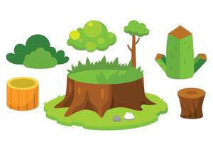 Tree stump adorned with vibrant green moss illustration set on white background vector