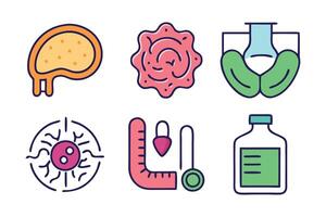 Digestion, intestine, stomach, and probiotics concept colorful linear icons. illustration set on white background vector