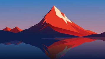 A majestic mountain with red rock formations reflecting beautifully in a serene lake below flat illustration vector