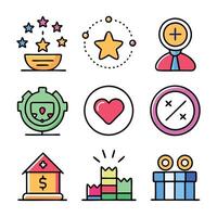 Exclusive benefit, prize, incentive, reward concept colorful linear icons. color offset line icons flat color outline sign collection set. vector