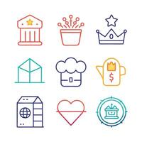 Franchise concept colorful linear icons. color offset line icons flat color outline sign collection set vector