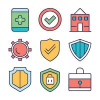Safety, security and protection concept colorful linear icons. color offset line icons flat color outline sign collection set. vector