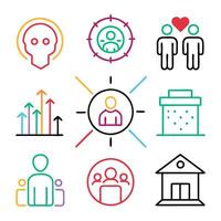 Social policy concept colorful linear icons. color offset line icons flat color outline sign collection set. vector