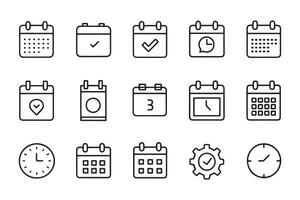 Time, date and address related , black 15 pcs icons set isolated on white background flat illustration vector
