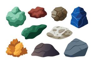 Various rock textures showcasing different colors and patterns for design and artistic use illustration set on white background vector